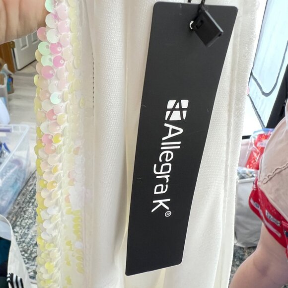 Allegra K Iridescent Sequin Long Sleeve Mini Dress White Size Medium NWT - Picture 14 of 15